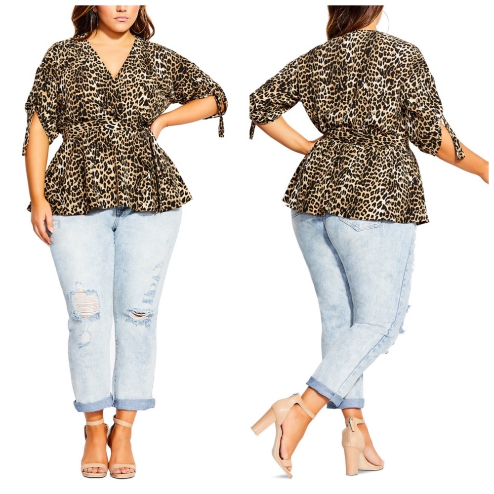 Plus Size City Chic Leopard Print Faux Wrap Top